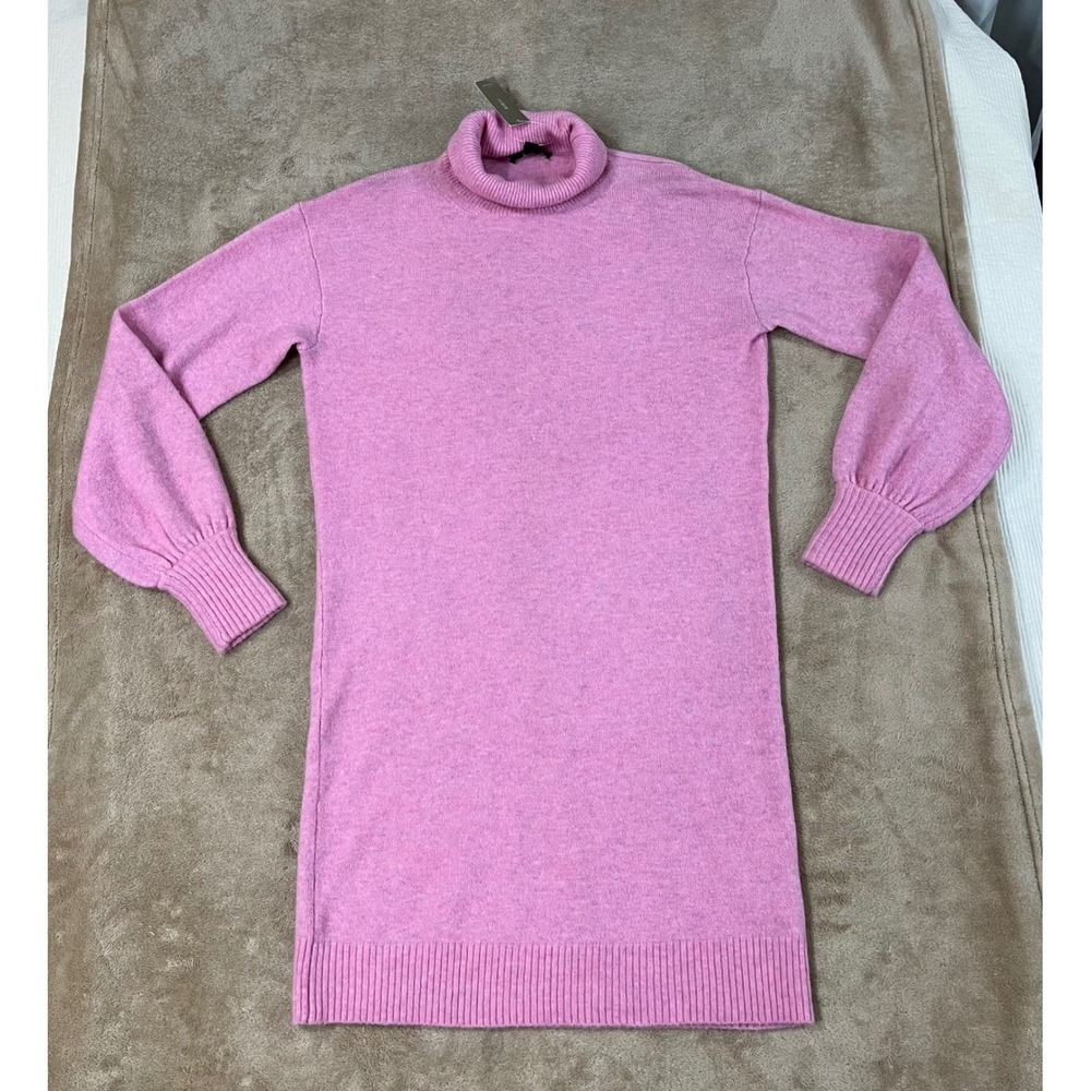 J.Crew PuffSleeve Turtleneck Sweater Dress Women M Pink Merino Alpaca Blend NEW